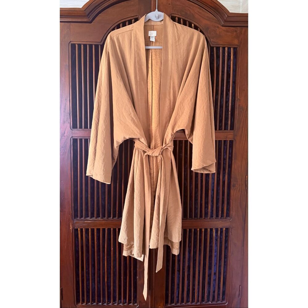 A New Day Tan Kimono Duster Jacket /Dress/Robe Wrap Belted OS